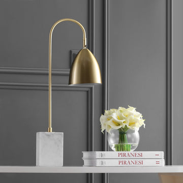 Ana 26" Gold Arched Metal with Marble Base LED Table Lamp - JONATHAN Y